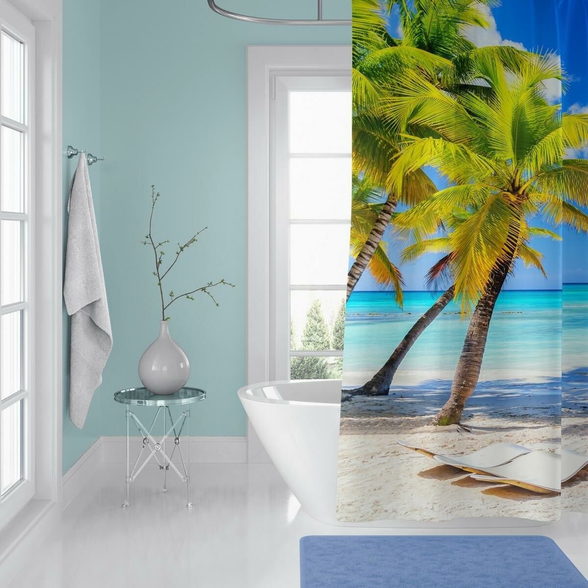 Banyo Perdesi 1x180x200 Tek Kanat Duş Perdesi Halka Hediyeli Duşakabin Perdesi Caribbean
