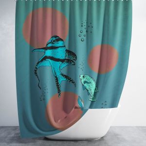 Banyo Perdesi 1x180x200 Tek Kanat Duş Perdesi Halka Hediyeli Duşakabin Perdesi Fish