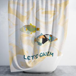 Banyo Perdesi 1x180x200 Tek Kanat Duş Perdesi Halka Hediyeli Duşakabin Perdesi Lets Swim