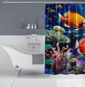Banyo Perdesi 1x180x200 Tek Kanat Duş Perdesi Halka Hediyeli Duşakabin Perdesi Underwater