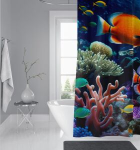 Banyo Perdesi 1x180x200 Tek Kanat Duş Perdesi Halka Hediyeli Duşakabin Perdesi Underwater