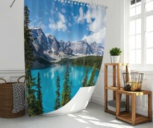 Banyo Perdesi 1x180x200 Tek Kanat Duş Perdesi Halka Hediyeli Duşakabin Perdesi Rocky Mountains