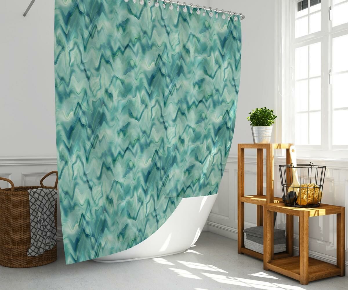 Banyo Perdesi 1x180x200 Tek Kanat Duş Perdesi Halka Hediyeli Duşakabin Perdesi Green Marble