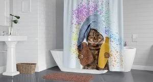 Banyo Perdesi 1x180x200 Tek Kanat Duş Perdesi Halka Hediyeli Duşakabin Perdesi Shower Cat