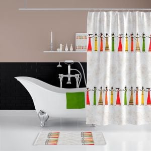 Banyo Paspas Ve Tek Kanat Duş Perdesi 1x180x200 Set Banyo Halısı Africa