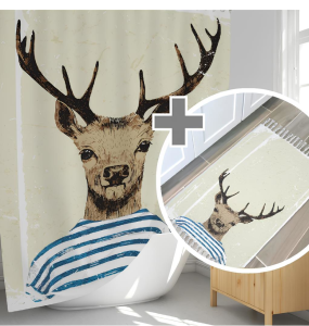 Banyo Paspas Ve Tek Kanat Duş Perdesi 1x180x200 Set Banyo Halısı Deer