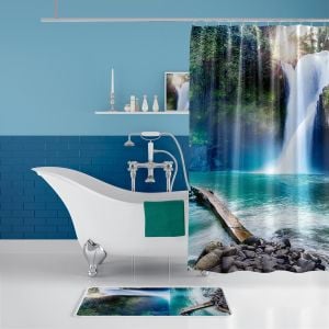 Banyo Paspas Ve Tek Kanat Duş Perdesi 1x180x200 Set Banyo Halısı Waterfall