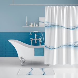 Banyo Paspas Ve Tek Kanat Duş Perdesi 1x180x200 Set Banyo Halısı Water Drop