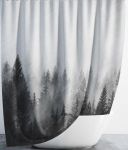 Banyo Perdesi 1x180x200 Tek Kanat Duş Perdesi Halka Hediyeli Duşakabin Perdesi Forest View