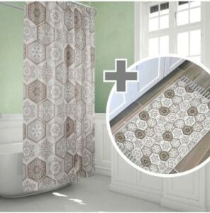 Banyo Paspas Ve Tek Kanat Duş Perdesi 1x120x200 Set Banyo Halısı 2345