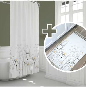 Banyo Paspas Ve Tek Kanat Duş Perdesi 1x120x200 Set Banyo Halısı 8441