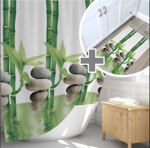 Banyo Paspas Ve Tek Kanat Duş Perdesi 1x120x200 Set Banyo Halısı 10056