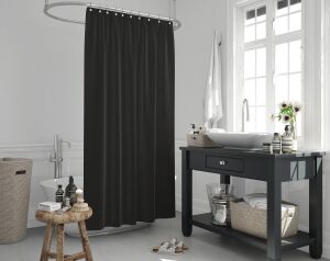 Banyo Perdesi Seti Siyah 120x200 Duş Perdesi , 90x130 Banyo Perde Borusu Siyah Askı Aparatı Hediyeli