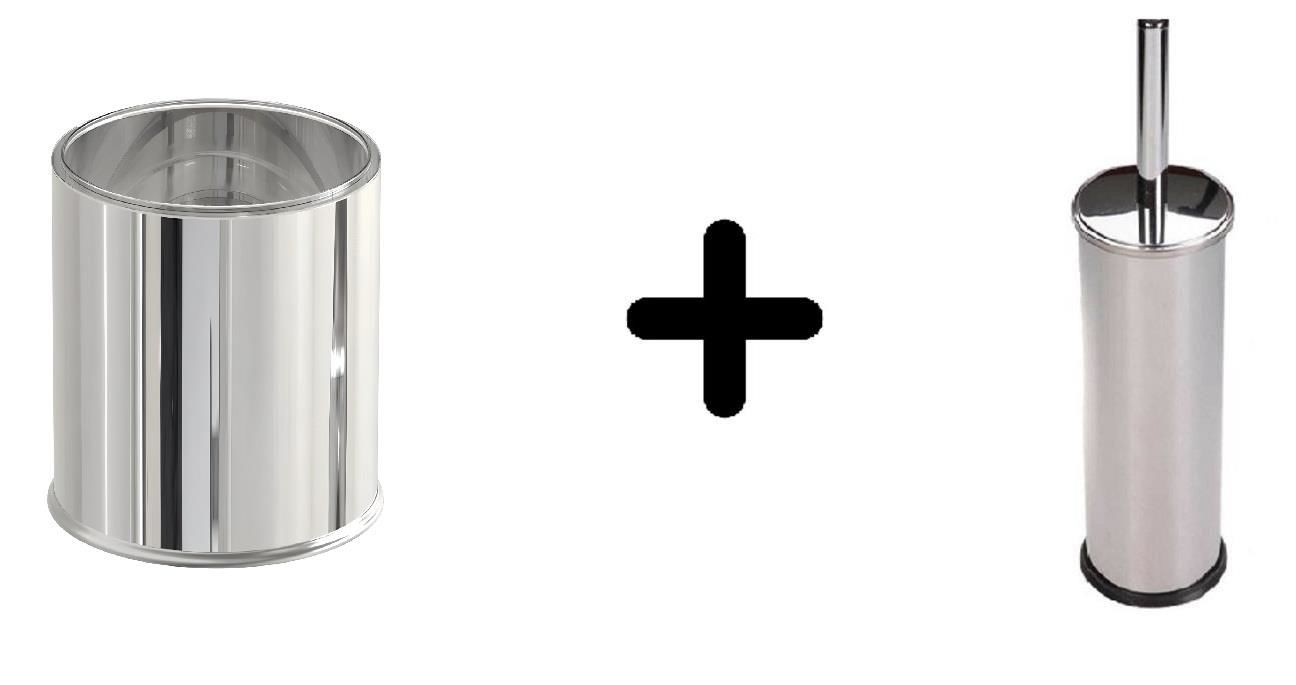 Paslanmaz Kapaksız Çöp Kovası Krom 5 Lt Ve Tuvalet Fırça Set