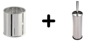 Paslanmaz Kapaksız Çöp Kovası Krom 5 Lt Ve Tuvalet Fırça Set