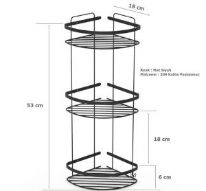 Paslanmaz Duvara Monte 3 Lü Banyo Düzenleyici Şampuanlık Duş Rafı Siyah