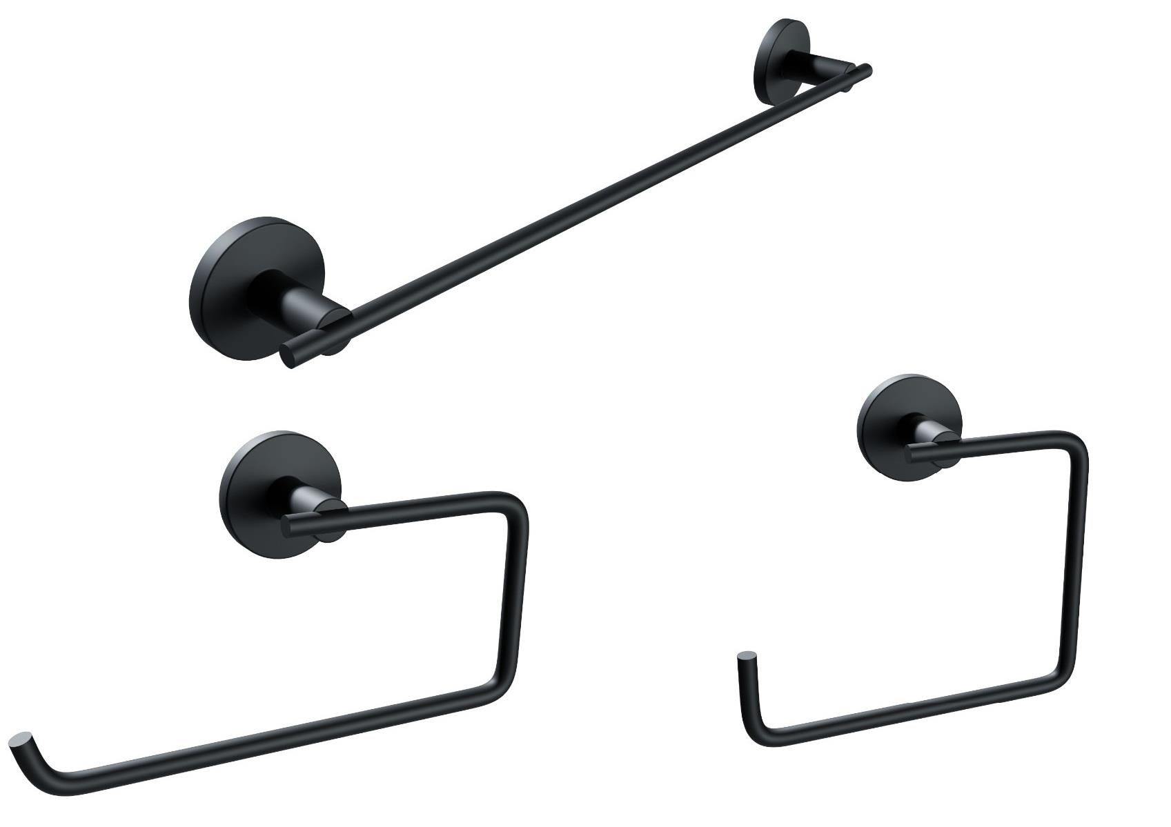 Nero 3 Parça Siyah Banyo Seti, Lux  Havluluk, Kağıt Havluluk ve Kare Havluluk Seti