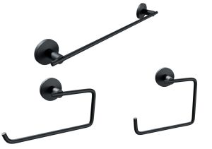 Nero 3 Parça Siyah Banyo Seti, Lux  Havluluk, Kağıt Havluluk ve Kare Havluluk Seti