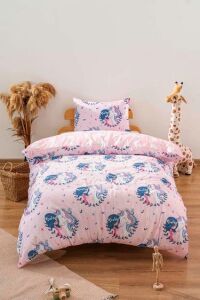 Zethome Unicornlu Pembe Çift Taraflı Kız Çocuk Nevresim Takımı Pamuklu 160x220 cm