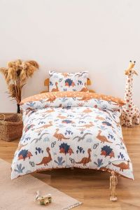 Zethome Kahve Dinozor Çift Taraflı Çocuk Nevresim Takımı Pamuklu 160x220cm