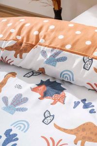 Zethome Kahve Dinozor Çift Taraflı Çocuk Nevresim Takımı Pamuklu 160x220cm