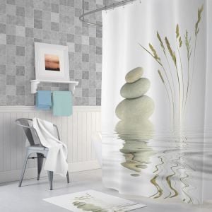 Banyo Perdesi 1x180x200 Tek Kanat Duş Perdesi Halka Hediyeli Duşakabin Perdesi Stone And Reed