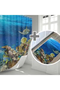 Banyo Paspas Ve Tek Kanat Duş Perdesi 1x180x200 Set Banyo Halısı Aquarium