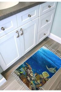 Banyo Paspas Ve Tek Kanat Duş Perdesi 1x180x200 Set Banyo Halısı Aquarium