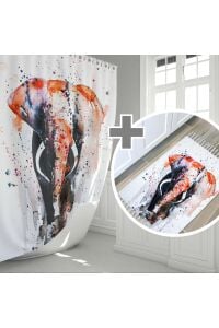 Banyo Paspas Ve Tek Kanat Duş Perdesi 1x180x200 Set Banyo Halısı Elephant
