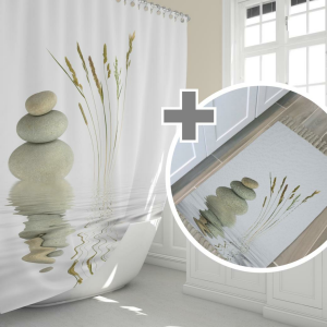 Banyo Paspas Ve Tek Kanat Duş Perdesi 1x240x200 Set Banyo Halısı Stone And Reed