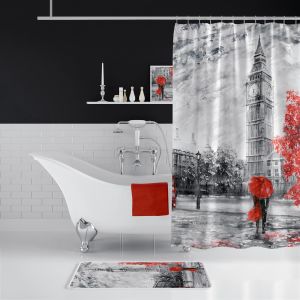 Banyo Paspas Ve Tek Kanat Duş Perdesi 1x180x200 Set Banyo Halısı Big Ben