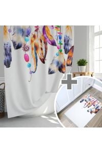 Banyo Paspas Ve Tek Kanat Duş Perdesi 1x180x200 Set Banyo Halısı Feathers