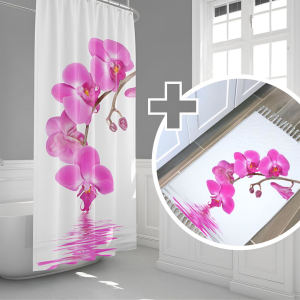 Banyo Paspas Ve Tek Kanat Duş Perdesi 1x180x200 Set Banyo Halısı Orchid