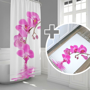 Banyo Paspas Ve Tek Kanat Duş Perdesi 1x120x200 Set Banyo Halısı Orchid