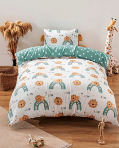 Yeşil Aslan Gökkuşağı Çift Taraflı Çocuk Nevresim Takımı 160x220 cm