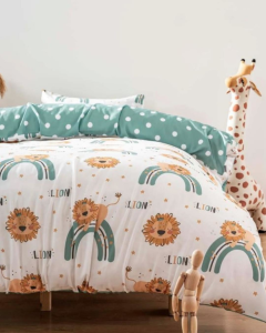 Yeşil Aslan Gökkuşağı Çift Taraflı Çocuk Nevresim Takımı 160x220 cm