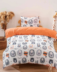 Sevimli Hayvanlar Turuncu Çift Taraflı Çocuk Nevresim Takımı 160x220 cm