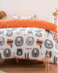 Sevimli Hayvanlar Turuncu Çift Taraflı Çocuk Nevresim Takımı 160x220 cm