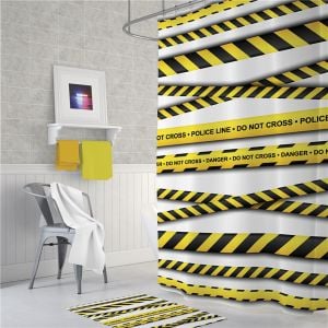 Banyo Perdesi 1x180x200 Tek Kanat Duş Perdesi Halka Hediyeli Duşakabin Perdesi Police Line