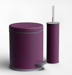 Zethome Mor İkili Banyo Seti (Çöp Kovası-Tuvalet Fırçası)