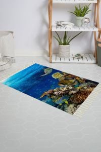 Banyo Halısı Dijital Baskılı Banyo Paspası 50x80 Polyester Kaymaz Tabanlı Duş Paspası Aquarium