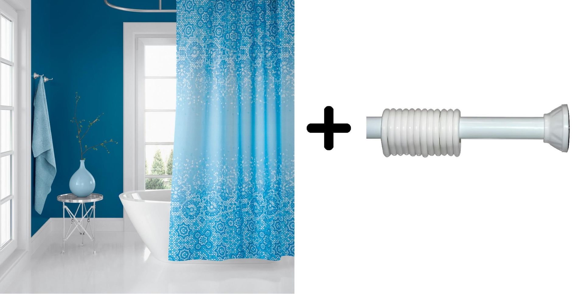 Zethome Banyo Duş Perdesi 6303 180x200 Perde Borusu Askı Aparatı 120x200 Hediyeli