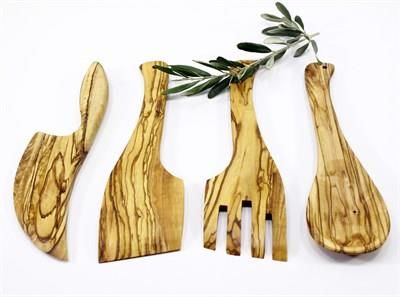 Zethome Zeytin Ağacı Ahşap 4 Parça Salata Yemek Servis Sunum Kaşığı Seti