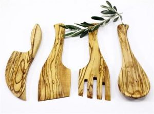 Zethome Zeytin Ağacı Ahşap 4 Parça Salata Yemek Servis Sunum Kaşığı Seti