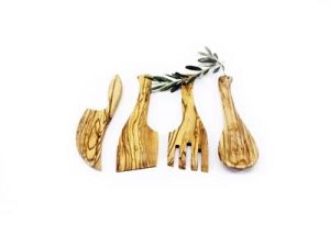 Zethome Zeytin Ağacı Ahşap 4 Parça Salata Yemek Servis Sunum Kaşığı Seti