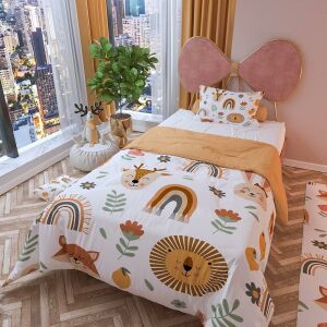 Zethome Gökkuşağı ve Hayvanlar Çift Taraflı Çocuk Nevresim Takımı 160x220 cm
