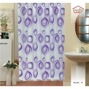 Banyo Perdesi 2x110x200 Çift Kanat Duş Perdesi Halka Hediyeli Duşakabin Perdesi 4954 Lilla