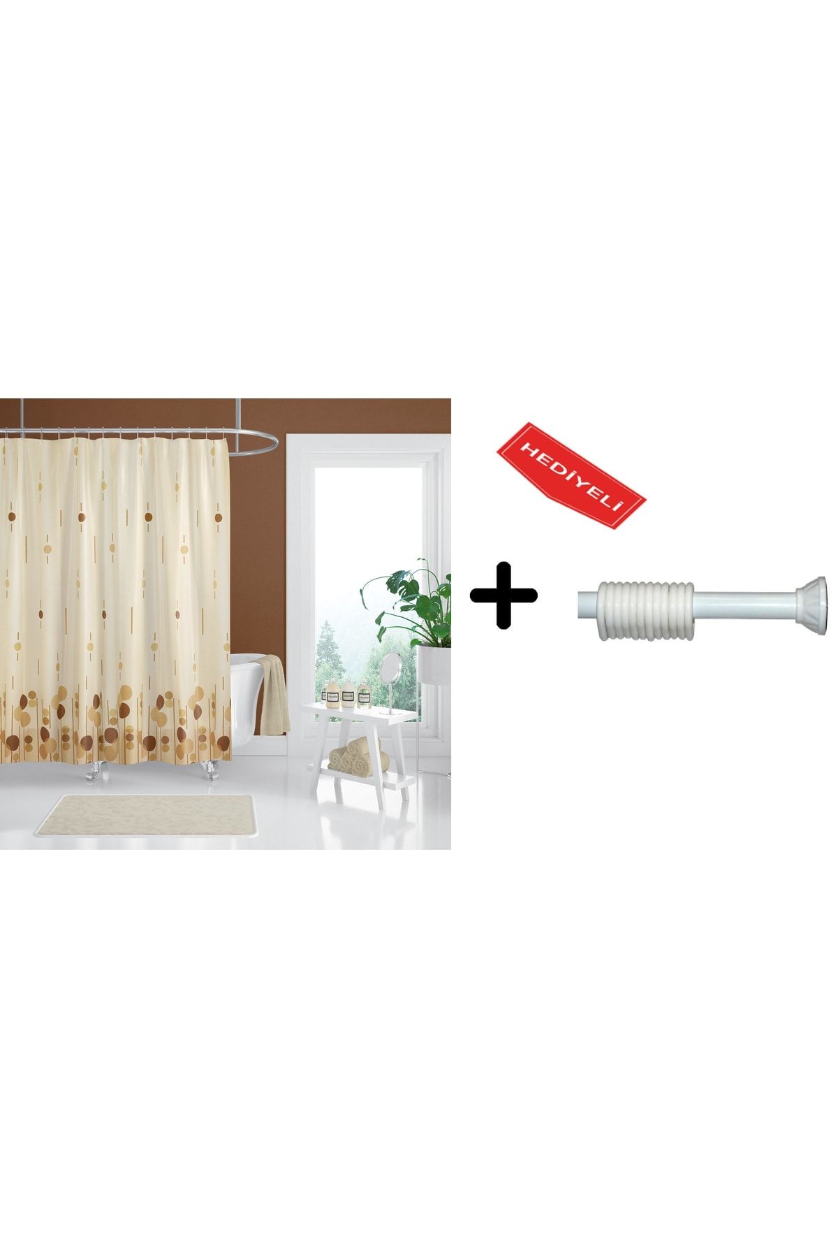 Banyo Duş Perdesi 6022 120x200 Perde Borusu Askı Aparatı 90x130 Hediyeli