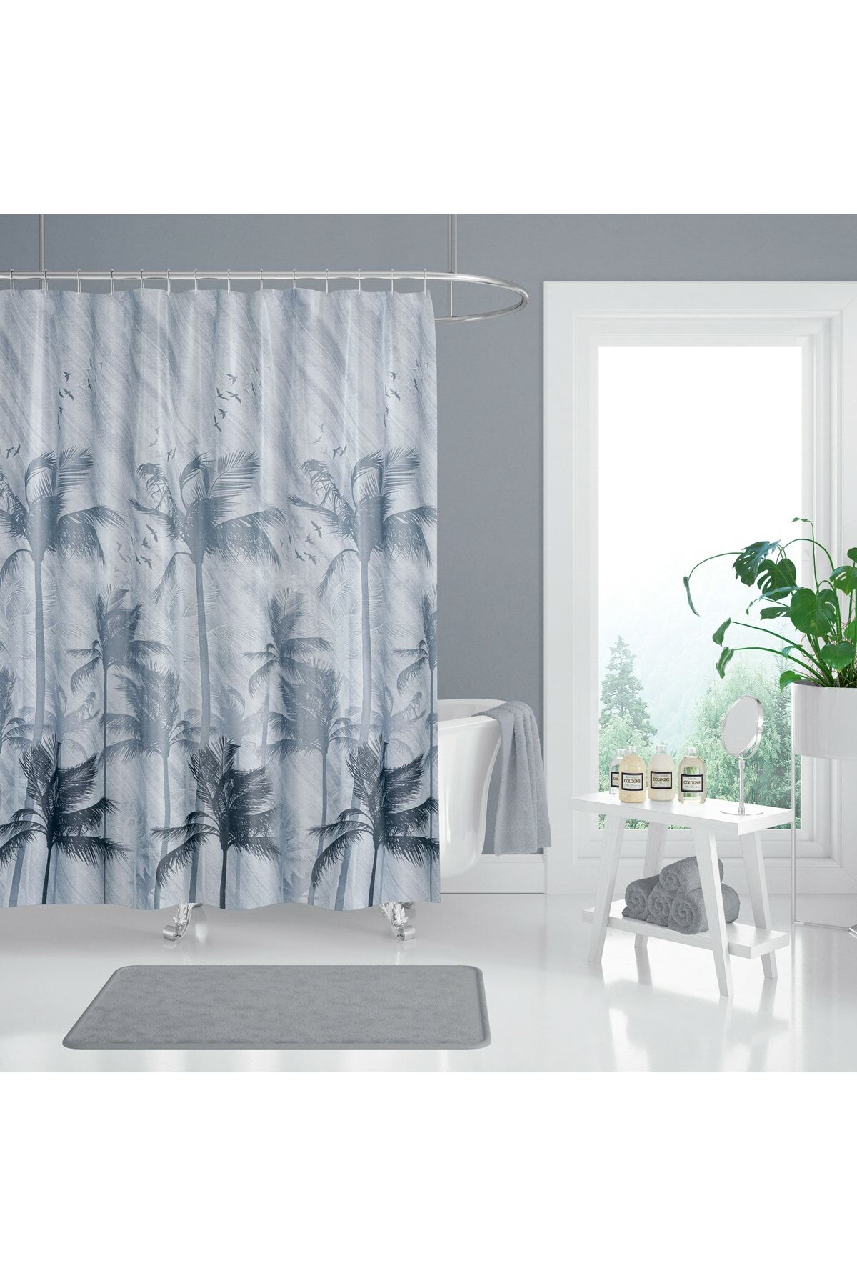 Banyo Duş Perdesi 5104 120x200 Perde Borusu Askı Aparatı 90x130 Hediyeli