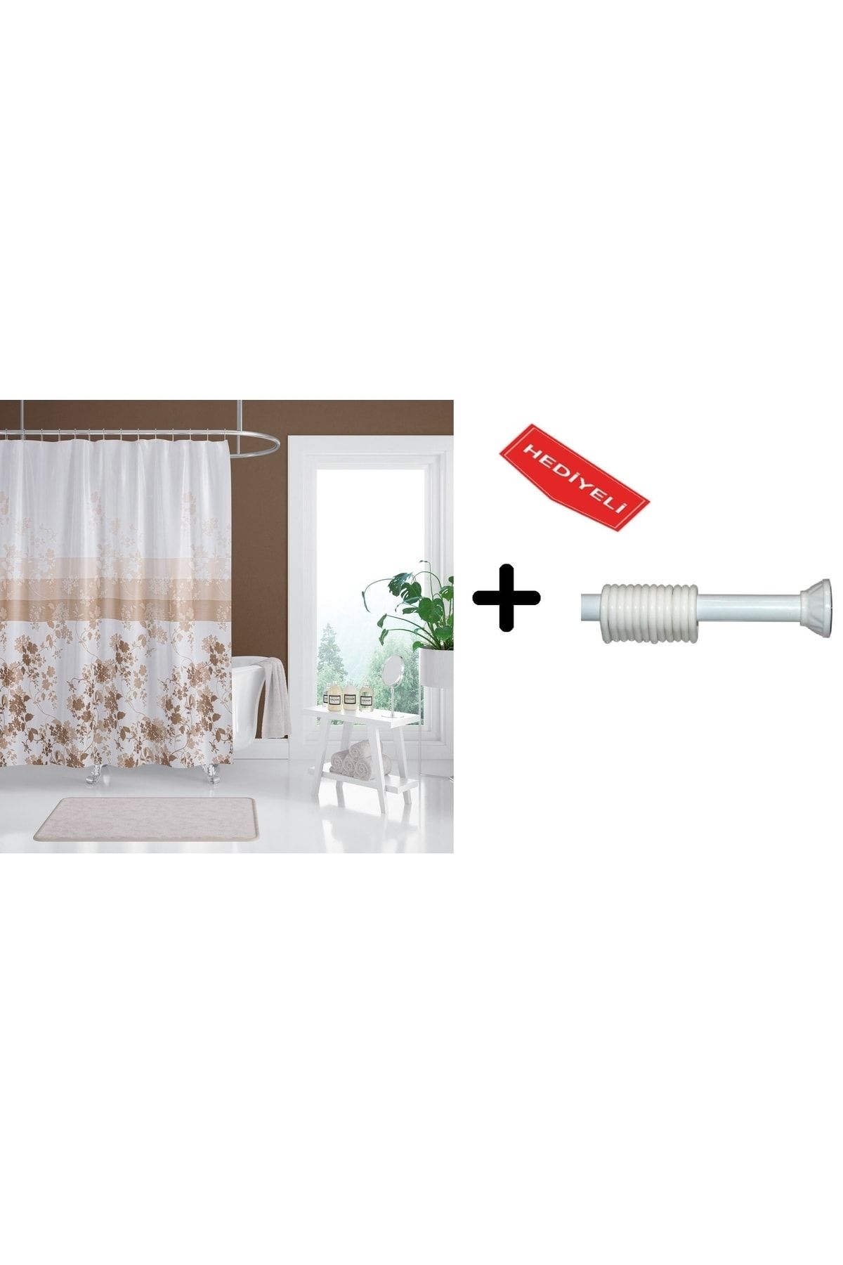 Banyo Duş Perdesi 4131 120x200 Perde Borusu Askı Aparatı 90x130 Hediyeli